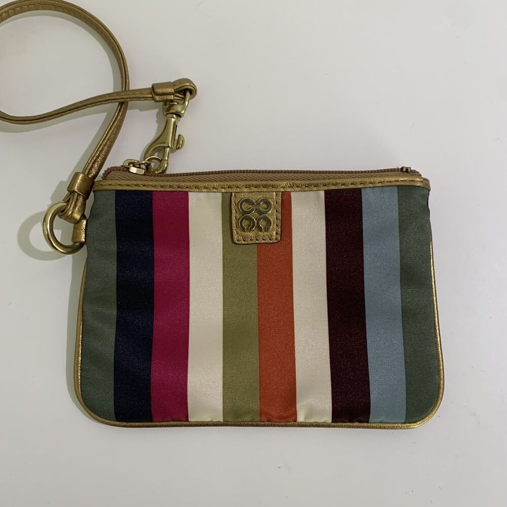 Coach Julia Legacy Stripe Wristlet - Multicolor Satin with Gold Leather Trim Y2K